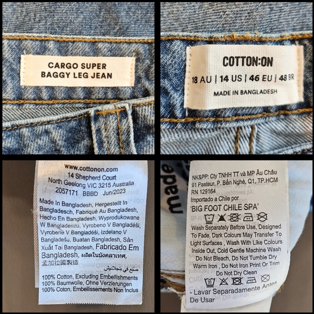 Super Baggy Cargo Denim Jeans By Cotton On Sz 14 - Picture 13 of 16